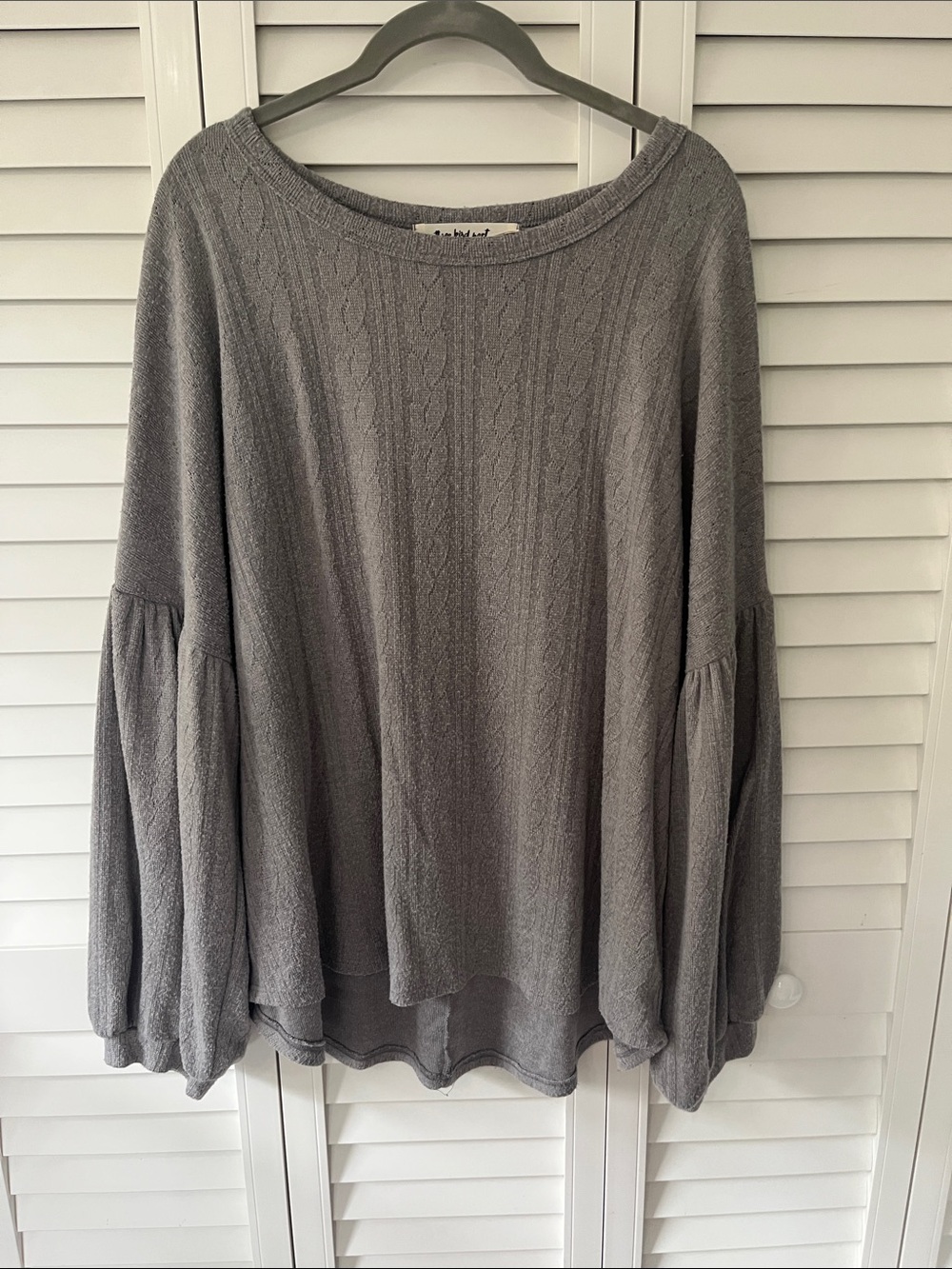 Three Bird Nest Gray Cable Knit Sweater Top